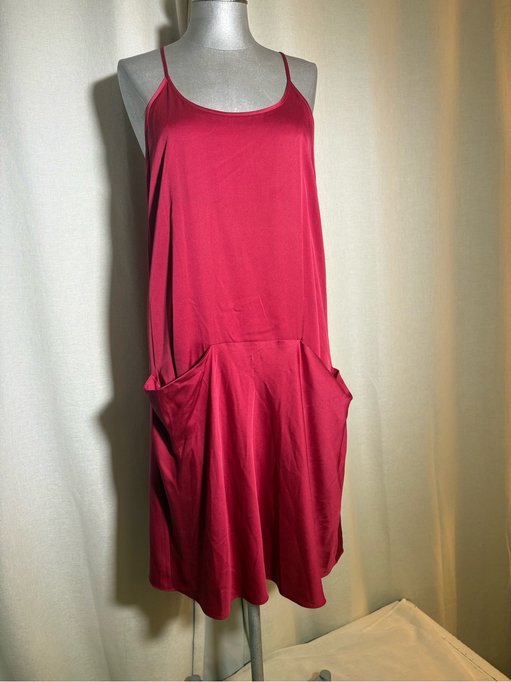 Theory 95% Silk Alesandra Racerback Pocket Dress Raspberry Red Resort-wear Sz 8 - Picture 8 of 10